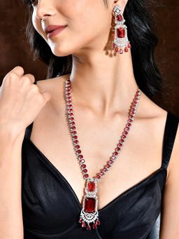 Voylla - Sparkling Essentials Scarlet Bliss American Diamond Necklace Set