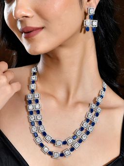 Voylla - Sparkling Essentials Blue Sparkle American Diamond Necklace Set