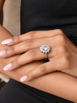 Voylla - Sparkling Elegance Glowing Grace American Diamond Solitaire Ring (Adjustable)