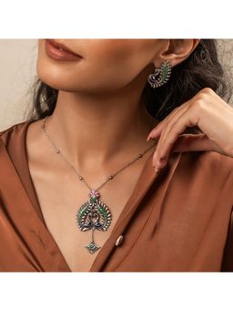 Voylla - Madhubani Peacock Pratha Oxidised Enamel Neacklace Set