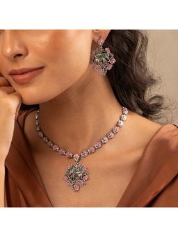 Voylla - Madhubani Gajraj Garden Oxidised Enamel Necklace Set