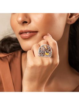 Voylla - Madhubani Pakhi Oxidised Enamel Ring (Adjustable)