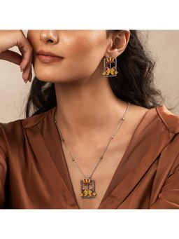 Voylla - Madhubani Matsya Gulmohar Oxidised Enamel Neacklace Set