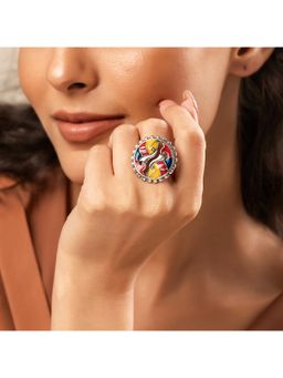 Voylla - Madhubani Madhur Matsya Oxidised Enamel Ring (Adjustable)