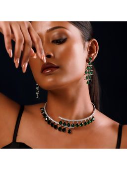 Voylla - Sparkling Elegance Adaa Emerald Raindrop Hasli Necklace Set