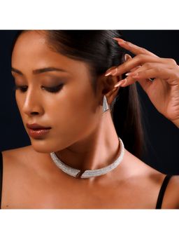 Voylla - Sparkling Elegance Diamond Frost Luxe Hasli Necklace Set