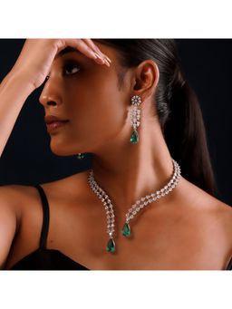 Voylla - Sparkling Elegance Rang De Sitara Emerald Diamond Necklace Set