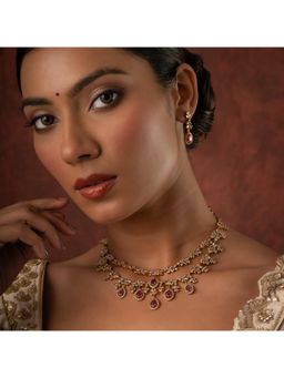Voylla - Gold Elegance Madhurima Ruby Drop Necklace Set
