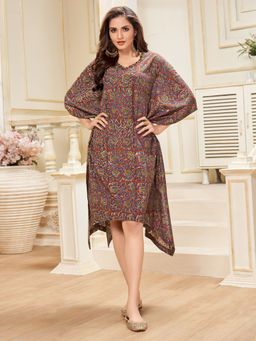 Shaily - Rust Floral Print Kaftan