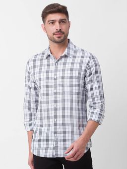 Spykar - White Cotton Full Sleeve Checks Shirt for Men