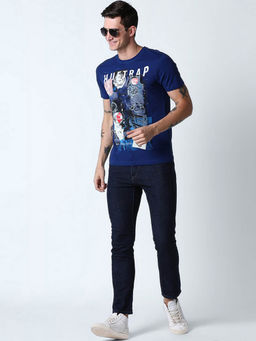 Huetrap - Mens Round Neck Half Sleeves Launch Navy T-shirt