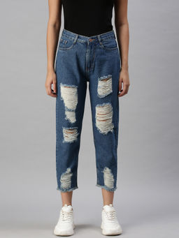 SHOWOFFFF - Women's Casual Mom Fit High-rise Blue Jeans