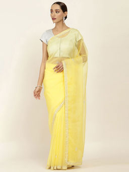 Soch - Embellished Chiffon Saree with Unstitched Blouse