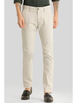 Snitch - Astral Cream Solid Plain Slim Fit Trouser