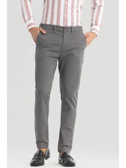 Snitch - Grey Solid Slim Fit Chinos