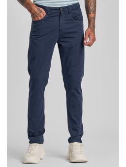 Snitch - Navy Blue Solid Slim Fit Chinos