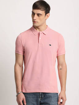 The Bear House - Men Pink Solid Slim Fit Polo T-Shirt