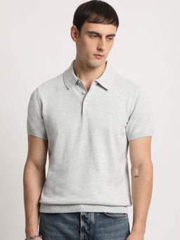 The Bear House - Men Grey Solid Regular Fit Polo T-Shirt