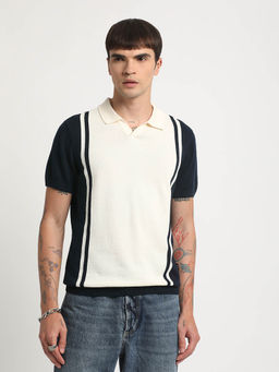 The Bear House - Men Multi-Color Striped Regular Fit Cotton Polo T-shirt