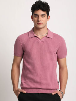 The Bear House - Men Pink Regular Fit Polo T-Shirt