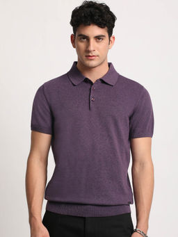 The Bear House - Men Purple Solid Regular Fit Polo T-Shirt