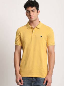 The Bear House - Men Yellow Solid Regular Fit Polo T-Shirt