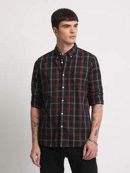 The Bear House - Men Black Checked Slim Fit Cotton Casual Shirt