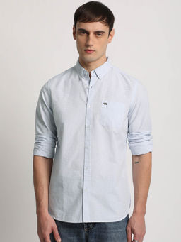 The Bear House - Men White Striped Slim Fit Cotton Casual Shirt