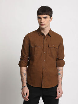 The Bear House - Men Solid Slim Fit Cotton Casual Shirt