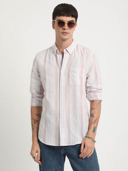 The Bear House - Men Multi Striped Slim Fit Cotton Linen Casual Shirt