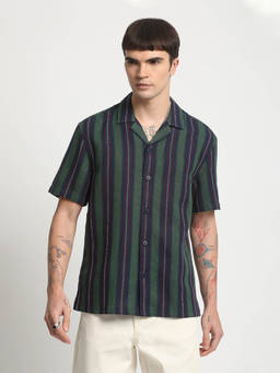 The Bear House - Men Multi-Colour Striped Regular Fit Cotton Casual Shirt