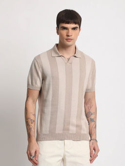 The Bear House - Men Brown Striped Regular Fit Polo T-Shirt