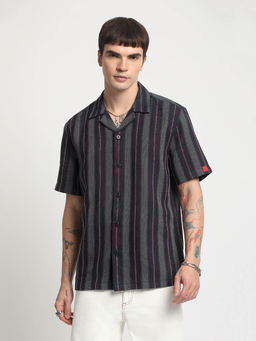 The Bear House - Men Multi-Colour Striped Regular Fit Cotton Casual Shirt