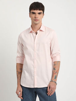 The Bear House - Men Pink Solid Slim Fit Cotton Casual Shirt