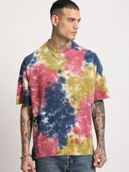 The Bear House - Men Multi Tie and Dye Oversized Fit Round Neck T-shirt