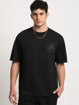 The Bear House - Men Black Printed Oversized Fit Round Neck T-shirt
