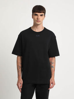 The Bear House - Men Black Oversized Printed Round Neck T-shirt