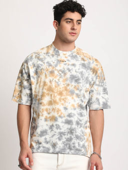 The Bear House - Men Multi Tie and Dye Oversized Fit Round Neck T-shirt