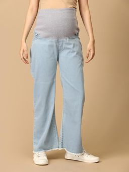 The Mom Store - Wide Leg Maternity Denim Shorts With Belly Support
