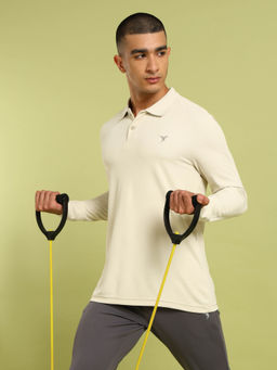 Technosport - Off White Solid Slim Fit Polo Sports T-shirt with MATPIQ