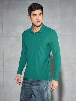 Technosport - Green Solid Slim Fit Polo Sports T-shirt with MATPIQ