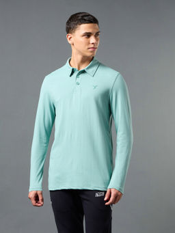 Technosport - Green Solid Slim Fit Polo Sports T-shirt with COTFLEX