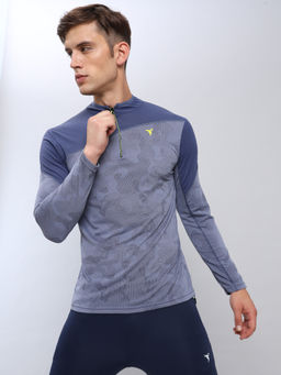 Technosport - Men Jacquard Slim Fit Mock Neck Sports T-shirt with TECHNOCOOL+