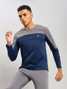 Technosport - Navy Blue Colorblock Slim Fit Crew Neck Sports T-shirt with TECHNOCOOL+
