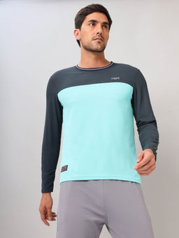 Technosport - Green Colorblock Slim Fit Round Neck Sports T-shirt with MATPIQ