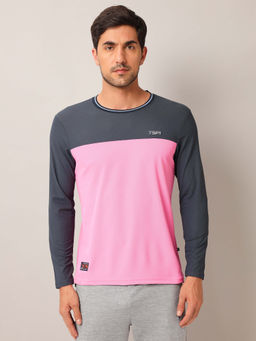 Technosport - Pink Colorblock Slim Fit Round Neck Sports T-shirt with MATPIQ