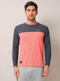 Technosport - Peach Colorblock Slim Fit Round Neck Sports T-shirt with MATPIQ
