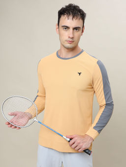 Technosport - Orange Colorblock Slim Fit Round Neck Sports T-shirt with MATPIQ