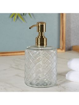 HomeTown - Nora Glass Cut Work Liquid Soap Dispenser In Transparent Colour