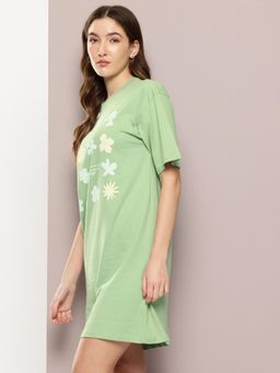 DILLINGER - Women's Oversized Short Sleeves Printed T-shirt Dress - Green